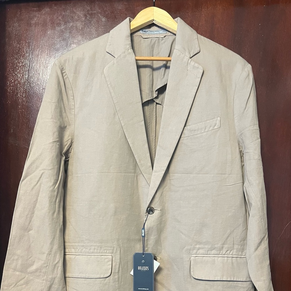 Men’s Onassis Khaki Cotton Linen Blazer